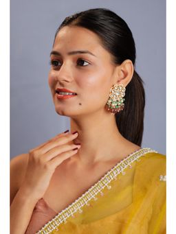 RIANA JEWELLERY - Pink Beaded White Jadtar Earrings