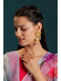 RIANA JEWELLERY - Light Pink Beads With Jadau Work Dangler Earrings
