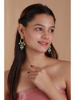 RIANA JEWELLERY - Gold Plated Pink Green Chandbaali