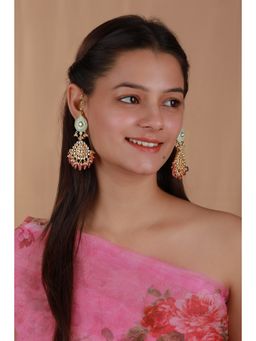 RIANA JEWELLERY - Minakari Earrings With Light Pink Beads