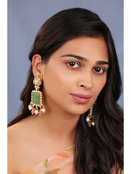 RIANA JEWELLERY - Handcrafted Earrings With Carved Stone And Pastel Pink Drops