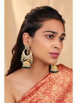 RIANA JEWELLERY - Chand Bali Jhumki Earrings With Emerald Drops And Floral Tops