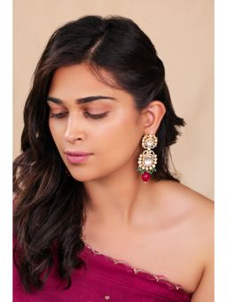 RIANA JEWELLERY - Monzonite Ruby Earrings In Silver And Gold Finish