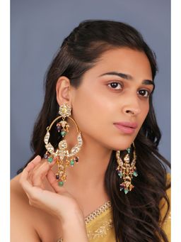 RIANA JEWELLERY - Chand Bali Earrings With Multicolour Beads
