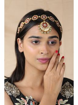 RIANA JEWELLERY - Rajasthani Royal Pink Green Uniquely Handcrafted Jadau Matha Patti