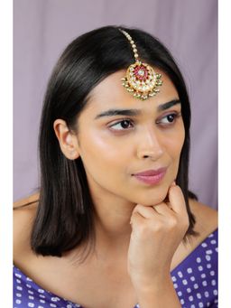 RIANA JEWELLERY - Women Gold Plated Ethnic Pink Green Mang Tikka
