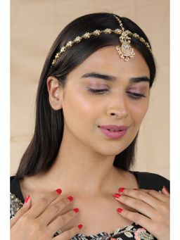 RIANA JEWELLERY - White Traditional Matte Gold Finish Hairband