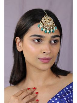 RIANA JEWELLERY - Gold Finish Jadtar Green White Maang Tikka