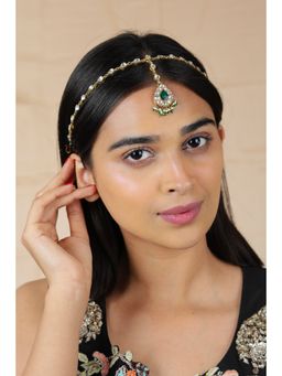 RIANA JEWELLERY - Indian Embellished Green White Stone Delicate Indo Western Matha Patti For Women