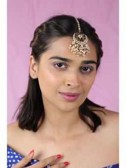 RIANA JEWELLERY - Antique Ethnic Chand shape Tiika With Ruby And Emerald Touch