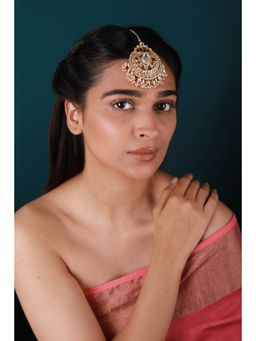 RIANA JEWELLERY - Women Gold Plated Pearl And Jadtar Studded Maang Tikka