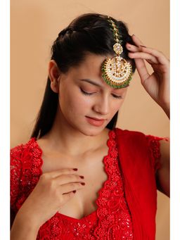 RIANA JEWELLERY - Traditional Gold Plated Sea Green Beaded Maang Tikka