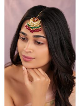 RIANA JEWELLERY - Ruby Pink And Emerald Handcrafted In Jadau Stones Maang Tikka