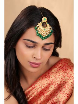 RIANA JEWELLERY - Paan Shape Emerald Beads Maang Tikka