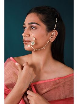 RIANA JEWELLERY - Traditional Wear Green Stone Gold Plated Nose Pin