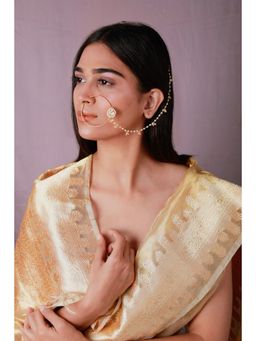 RIANA JEWELLERY - Emerald Gold Plated White Nath With White Stone