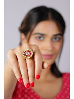 RIANA JEWELLERY - Pink Jadau Ring