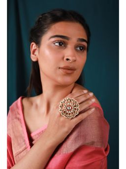 RIANA JEWELLERY - Green And Red Tone Jadtar Ring