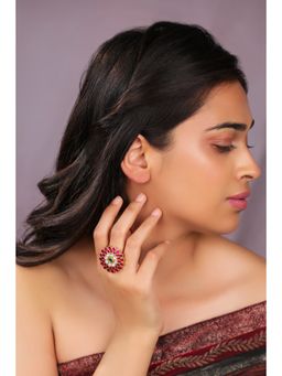 RIANA JEWELLERY - Handcrafted Pink Green Floral Ring