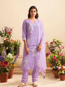 Autumnlane - Lisba Lavender Full Embroidered Pakistani Kurta and Pant with Dupatta (Set of 3)
