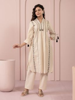 Autumnlane - Purna Hazel Cotton Embroidery Kurta Pant (Set of 2)