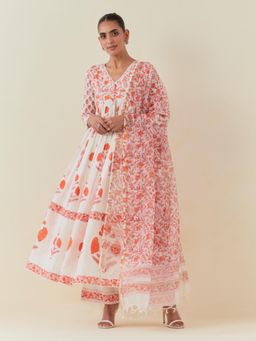 Autumnlane - Samragi Kesari Pure Cotton Premium Anarkali and Pant with Dupatta (Set of 3)