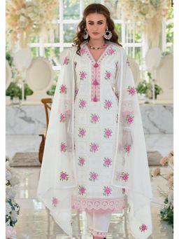 Autumnlane - Sargam Angel Embroidery Cotton Kurta and Pant with Dupatta (Set of 3)