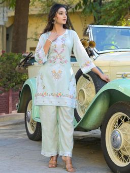 Autumnlane - Tridhara Soft blue Cotton Printed Co-Ord (Set of 2)