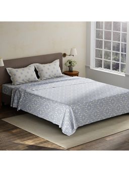 Layers - Pristine Cotton 180 TC Blue Geometric King Bedsheet with 2 Pillow Covers