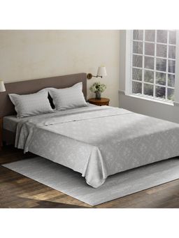 Layers - Pristine Cotton 180 TC Grey Floral King Bedsheet with 2 Pillow Covers