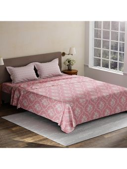 Layers - Pristine Cotton 180 TC Pink Floral King Bedsheet with 2 Pillow Covers