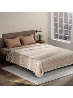 Layers - Pristine Cotton 180 TC Brown Geometric King Bedsheet with 2 Pillow Covers