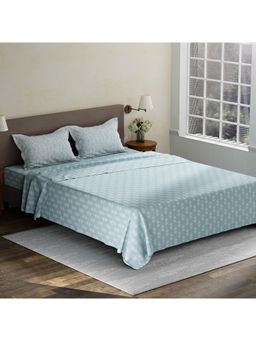 Layers - Pristine Cotton 180 TC Blue Floral King Bedsheet with 2 Pillow Covers