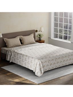 Layers - Pristine Cotton 180 TC Beige Floral King Bedsheet with 2 Pillow Covers