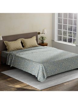 Layers - Pristine Cotton 180 TC Blue Floral King Bedsheet with 2 Pillow Covers