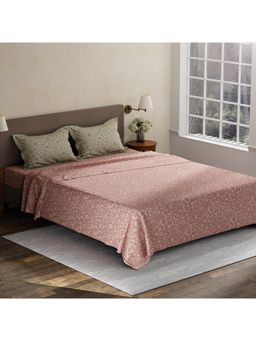 Layers - Pristine Cotton 180 TC Pink Floral King Bedsheet with 2 Pillow Covers