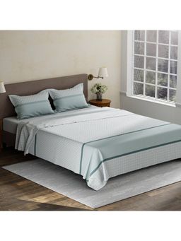 Layers - Pristine Cotton 180 TC Green Geometric King Bedsheet with 2 Pillow Covers