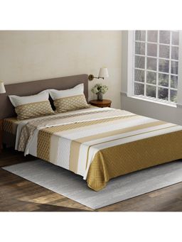 Layers - Pristine Cotton 180 TC Brown Geometric King Bedsheet with 2 Pillow Covers