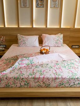 Reysha - Cherry Blossom 400 TC Organic Cotton Floral King Bedsheet with 2 Pillow Covers