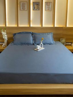Reysha - Midnight Blue 300 TC Premium Cotton King Bedsheet with 2 Pillow Covers