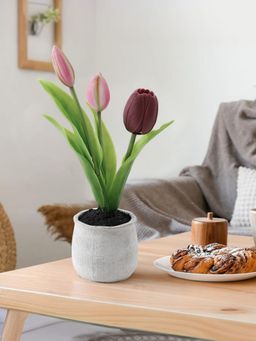 The Better Home - Soft Rubber Potted Tulip With Cement Pot (Purple)