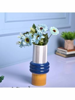 Voncasa - Ceramic Blue & Musterd Color Vase
