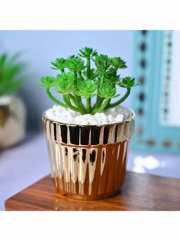 Voncasa - Ceramic Green & Golden Color Artificial Plant With Pot