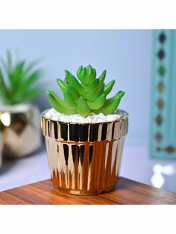 Voncasa - Ceramic Green & Golden Color Artificial Plant With Pot