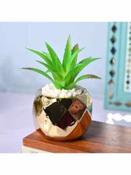 Voncasa - Ceramic Green & Golden Color Artificial Plant With Pot