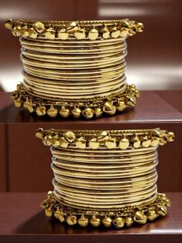 OOMPH - Combo of 40 Gold Kashmiri Bangle Set - With Ghungroo - Size 2.6