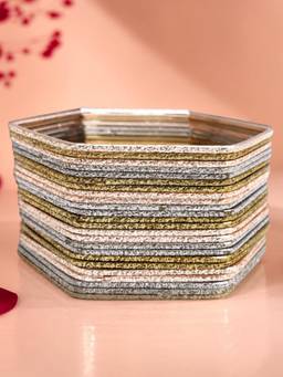 OOMPH - Combo Of 24 Oxidised Rimjhim Shimmer Hexagon Bangle Set - (2.6)