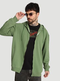 Bene Kleed - Men Relaxed Front Zipper Olive Hoodie