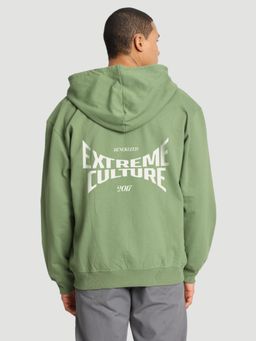 Bene Kleed - Men Relaxed Front Zipper Graphic Print Olive Hoodie