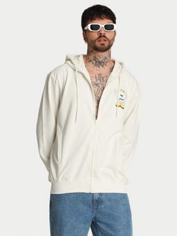 Bene Kleed - Men Relaxed Front Zipper Graphic Print Off White Hoodie